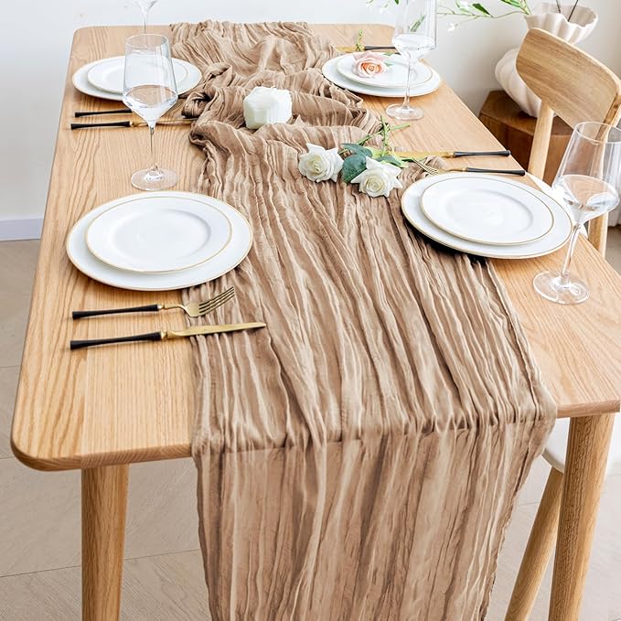 Wokceer Cheesecloth Table Runner 12Pack 10FT Nude Brown Christmas Gauze Cheese Cloth Table Runner for Party Rustic Sheer Table Runners for Baby Bridal Shower Wedding Easter Decor