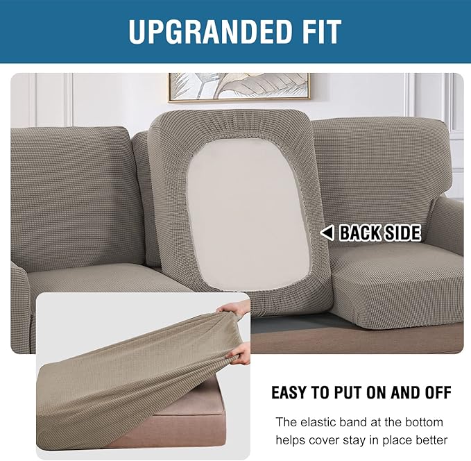 H.VERSAILTEX Multi-Pieces Sofa Covers Stretch Couch Covers Form Fitted Seats and Back Cushions Covers (3 Seat Covers Plus 3 Back Cusion Covers, Bonus 2 Armrest Covers), Taupe