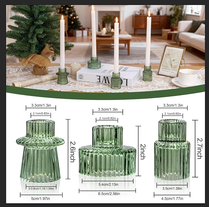 WELLIFE Taper Candle Holders-Candlestick Holders, Green - Set of 6 for Wedding, Party & Table Centerpiece Decor