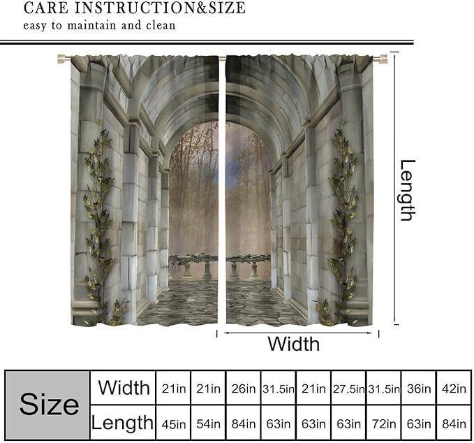 Abstract Mid Century Gothic Arch Blackout Curtains, Vintage Watercolor Forest Old Western Architecture Window Drapes, for Living Room Bedroom 36(W)*63(L) 2 Panels