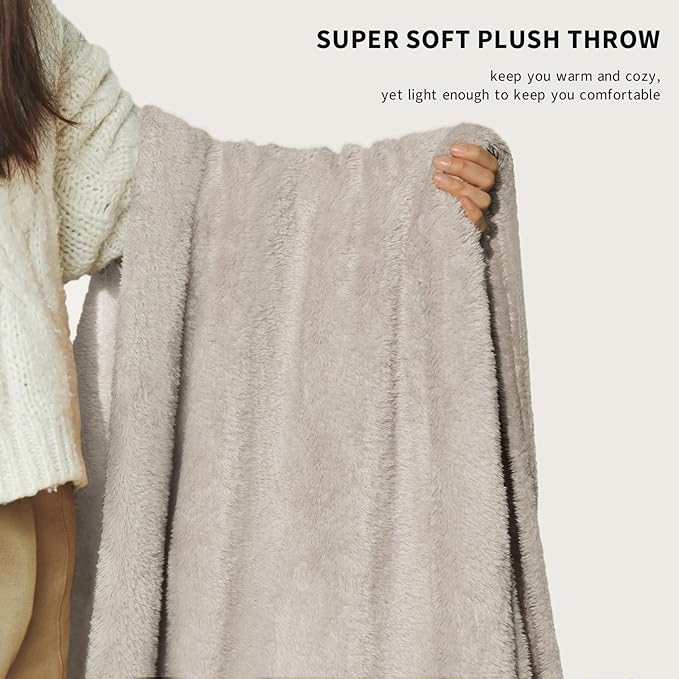 Plush Fleece Throw Blanket for Couch and Bed, Fluffy Fuzzy Cozy Soft Blankets All Season Use (50x60 Inches,Beige)