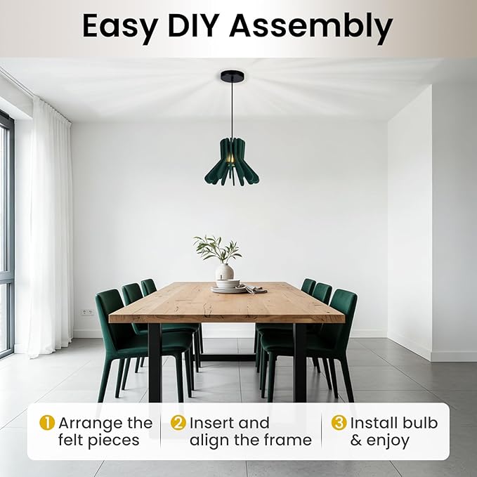 Pendant Light with Felt Lampshade, Modern Hanging Lamp Fixture, DIY Acoustic Pendant Light Chandeliers for Kitchen Island, Living Room, Dining Room, Bedroom, Office (D13.7"x10.2")