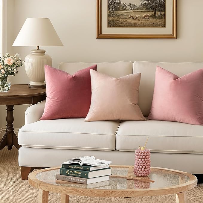 MIULEE Pack of 2 Pillow Covers Velvet Square Throw Pillow Covers Decorative Cushion Case for Spring Sofa Bedroom Couch 20x20 Inch Dusty Pink