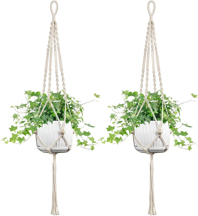 Macrame Plant Hanger - Fits 4 to 12 inches Pots for Indoor Outdoor, 44 Inch, 2 Pack, Ivory (POTS NOT Included)