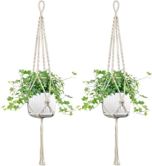 Macrame Plant Hanger - Fits 4 to 12 inches Pots for Indoor Outdoor, 44 Inch, 2 Pack, Ivory (POTS NOT Included)