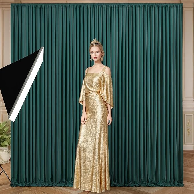 30ft x 10ft Wrinkle Free Hunter Green Backdrop Curtains for Parties, 6 Panels 5x10ft Polyester Green Photo Backdrop Drapes for Wedding Party Photography Background Jungle Theme Birthday Decor