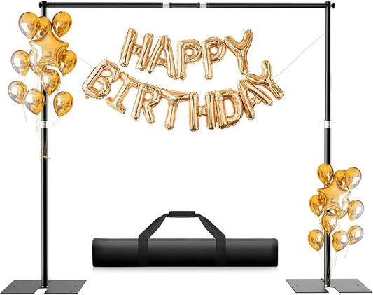 Heavy Duty Backdrop Stand, 8.5ft x 10ft Pipe and Drape Kit with Metal Flat Base, Adjustable Background Support System with Carry Bag for Wedding Party Birthday Photoshoot