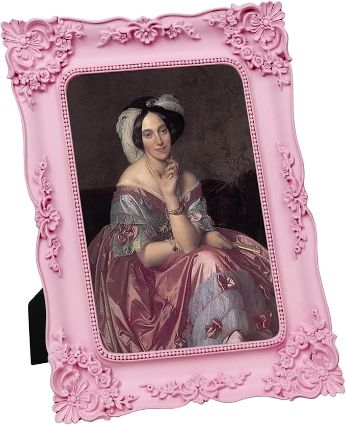Pink Picture Frame 5x7 Vintage Victorian Picture Frame Antique Ornate Baroque for Tabletop or Wall Hanging Small with Glass Front