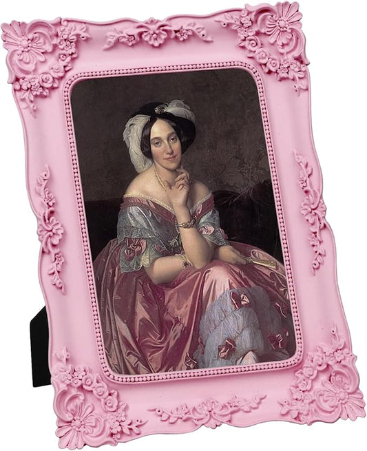 Pink Picture Frame 5x7 Vintage Victorian Picture Frame Antique Ornate Baroque for Tabletop or Wall Hanging Small with Glass Front