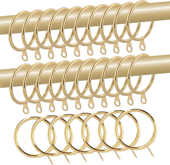 28 pcs 1.5-Inch Inner Diameter Metal Drapery Rings Curtain Rings with Eyelets, Fits Up to 1 1/4-Inch Rod, Gold