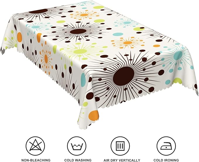 54x120inches Mid Century Tablecloth Retro Abstract Geometric Pattern Space 1950S 1960S Atomic Stars Modern Table Cloth Spill Proof Oil Proof Table Cover for Kitchen Dining Room Home Decor