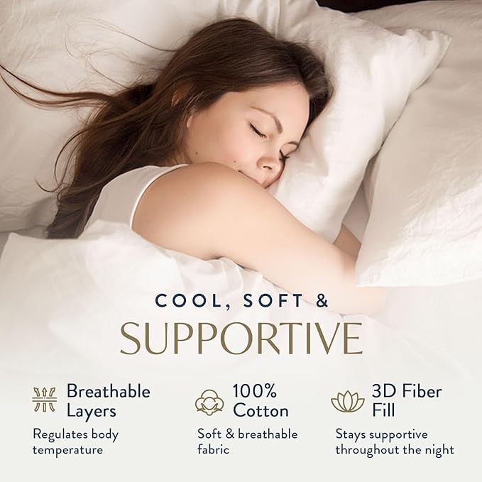 Digital Decor 100% Cotton Luxury Hotel Pillows Queen Size Set of 2, Cooling Hypoallergenic Down Alternative Bed Pillows for Sleeping, Medium Support for Side & Back Sleepers, Made in USA, 30" x 20"