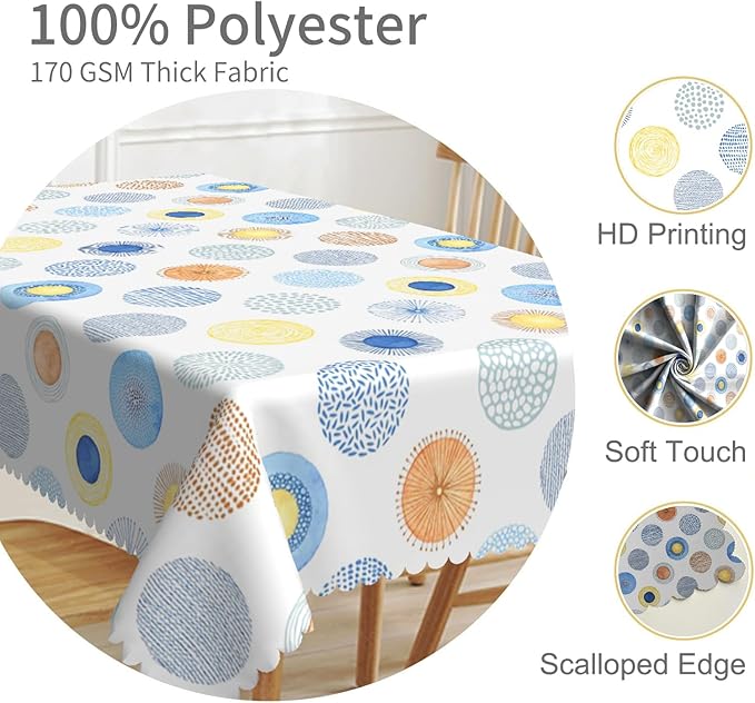 54x78inches Modern Rectangle Tablecloth Abstract Art Geometric Colorful Circles Polka Dots Table Cover Waterproof Fabric Table Cloth for Kitchen Dining Room Patio Banquet Party Home Decor