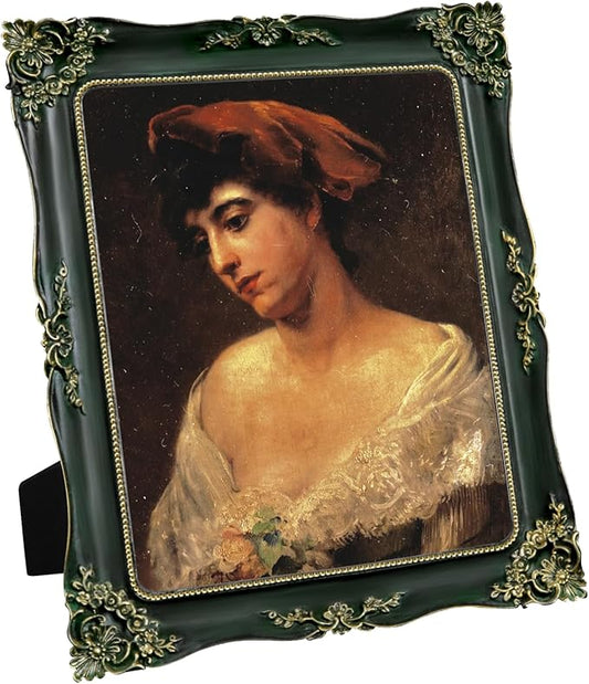 Green Picture Frame 8x10 Vintage Picture Frames Antique Ornate Baroque Victorian Handcrafted for Wall or Tabletop Display, Fits 8x10 or 5x7 Photo with Mat