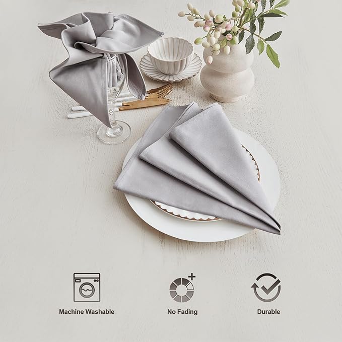 BALCONY & FALCON Cotton Cloth Napkins 6 Pack Gray Square Soft Absorbent Washable 20 x 20 inches Napkins for Restaurant Weddings Holidays Family Dinners Hotels Gatherings