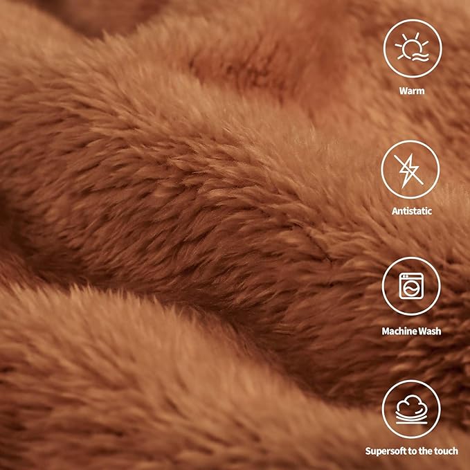 Plush Fleece Throw Blanket for Couch and Bed, Fluffy Fuzzy Cozy Soft Blankets All Season Use (50x60 Inches,Burnt Orange)