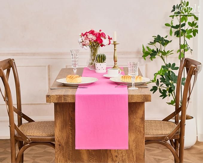Letjolt Rose Pink Table Runner 72 Inches Long Rustic Table Runner Cotton Runner Plain Table Decor
