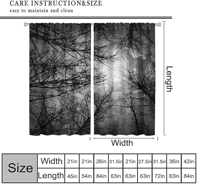Gothic Forest Blackout Curtains, Full Moon Moonlight Gothic Tree Scenery Woodland Scary Nature Window Drapes, for Living Room Bedroom 31.5(W)*63(L) 2 Panels