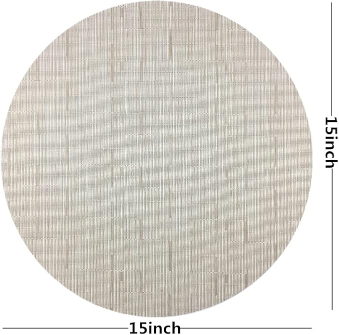 WAZAIGUR Round Placemats Set of 6 Woven Vinyl Easy to Clean Heat Resistant Kitchen Table Mats 15 Inch(Cream 6)