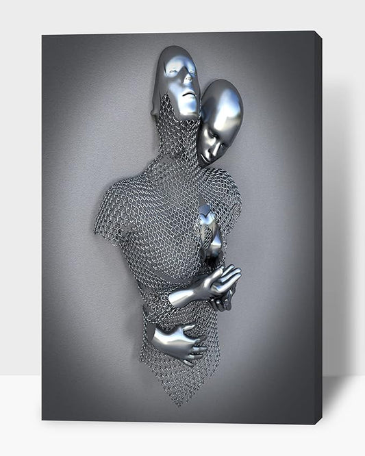 HIPOCAPO 3D Metal Effect Wall Art - Love Heart Canvas Art, Silver Decor for Living Room, Romantic Couple Room Framed 28”x40”x1Pcs 3d Art-15