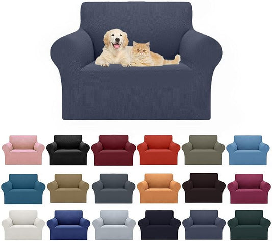 Cupuamon 2025 New Stretch Chair Sofa Slipcovers Couch Cover for 1 Seater Furniture Protector Sofa Covers with Elastic Bottom Jacquard Fabric Small Checks for Pets, Kids - Charcoal
