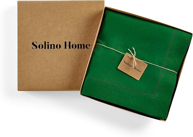 Solino Home Garden Green Linen Tablecloth 60 x 144 Inch - 100% Pure Linen Hemstitch Table Cloth for Rectangle Tables - Classic Hemstitch, Machine Washable Tablecloth for Christmas, Winter