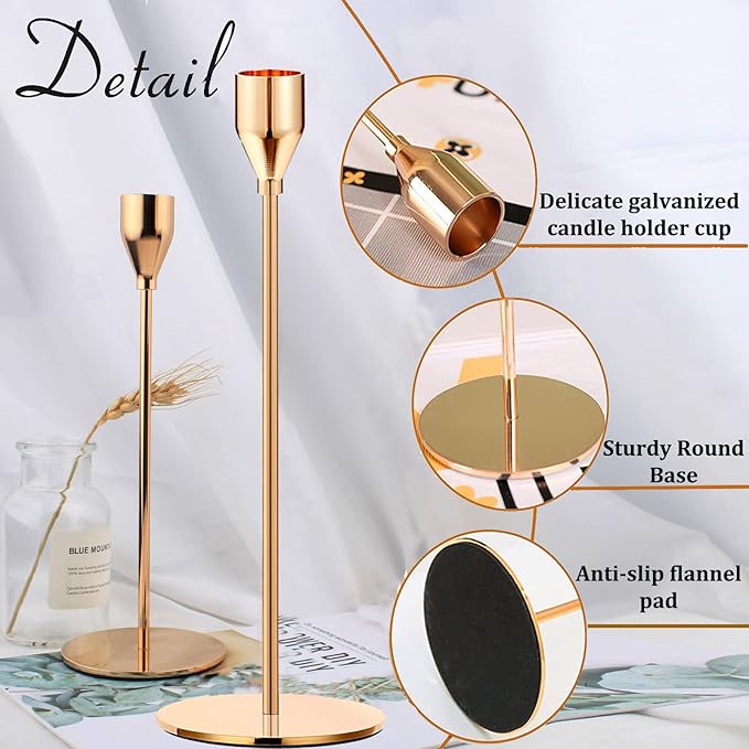 French Gold Taper Candle Holders,Set of 6 Tall Taper Candlestick fit for 3/4" Thick Pillar Candle&Led Modern Metal Candle Stands Decorative Table Centerpieces for Dinning Party Church,Decorative