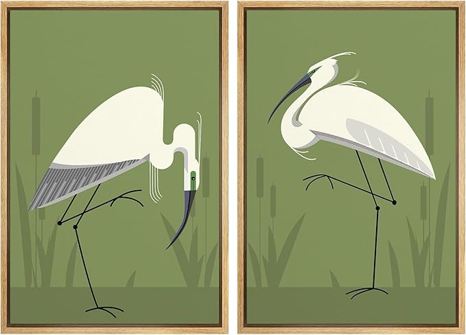 SIGNWIN Framed Canvas Print Wall Art Set Heron Bird Minimalist Egret Illustrations Modern Art Minimal Boho Colorful for Living Room, Bedroom, Office - 24"x36"x2 NATURAL