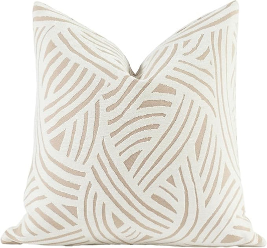2025 New 22x22'' inches Throw Pillow Cushion Covers - Paradise Beige Color Chenille Jacquard Embroidery Luxury Modern Style Couch Sofa Bed Pillow Cover for Living Room Bedroom