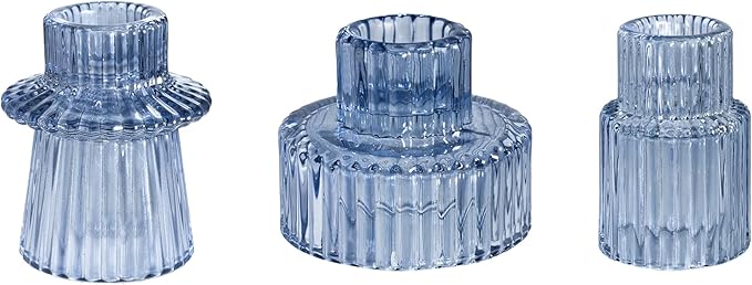 WELLIFE Blue Glass Candle Holder, 3 Pcs Tapered Candlestick Holders, Blue Glass Candlestick Holder for Table Centerpieces, Wedding Decor & Dinner Party