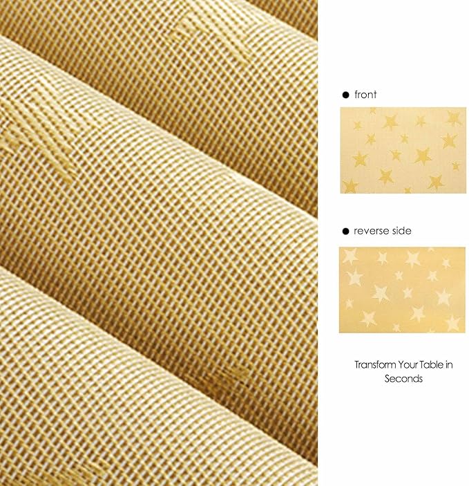 AHHFSMEI Placemats for Dining Table Set of 6 Woven Vinyl Plastic Place Mats Non-Slip Heat Insulation Stain Resistant Table Mats Washable Easy Clean Placemats (Gold Star)