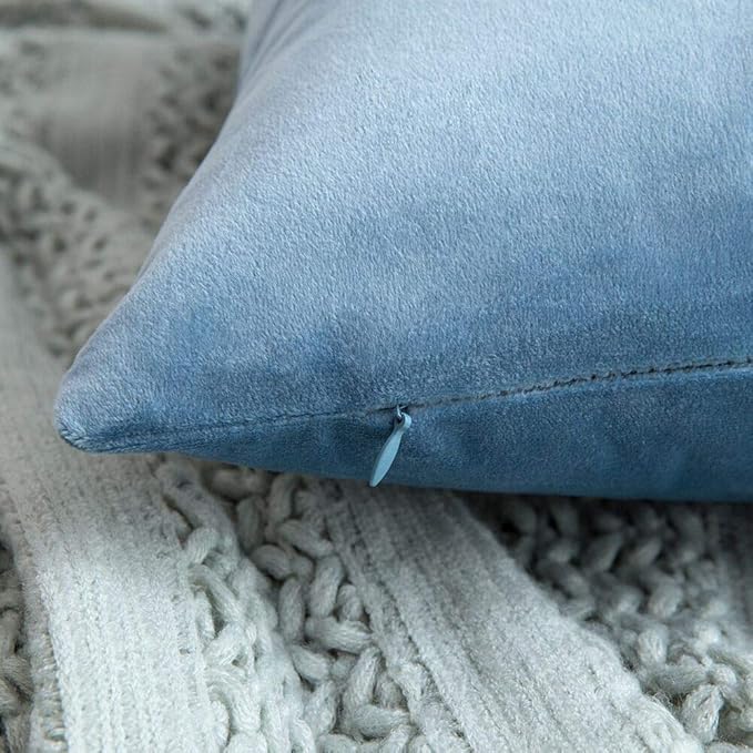 MIULEE Velvet Throw Pillow Covers 12x20 Inch Pack of 2,Soft Solid Decorative Lumbar Pillowcases Modern Luxury Home Decor for Bed Couch Sofa Bedroom Livingroom,Blue Gray