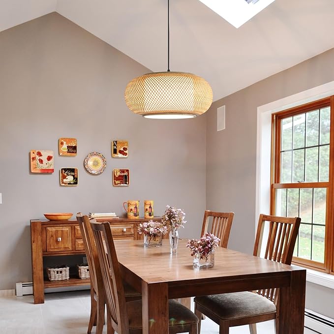 dining room light fixture Japanese lamp ,kitchen island pendant lights, Boho Bamboo Lighting Fixture, suitable for restaurants, Hotels and Guesthouses, Tea house. Nordic Log Style Lighting Decoration