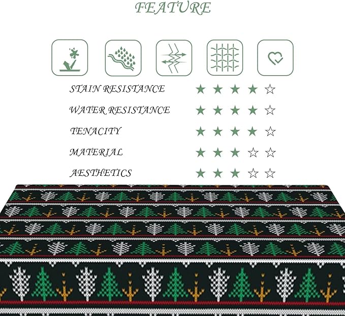 70x120 Inch Xmas Rectangle Tablecloth Pixel Style Christmas Tree Winter Retro Table Cloth Washable Durable Table Cover for Kitchen Dining Banquet Ugly Christmas Sweater Party Decor