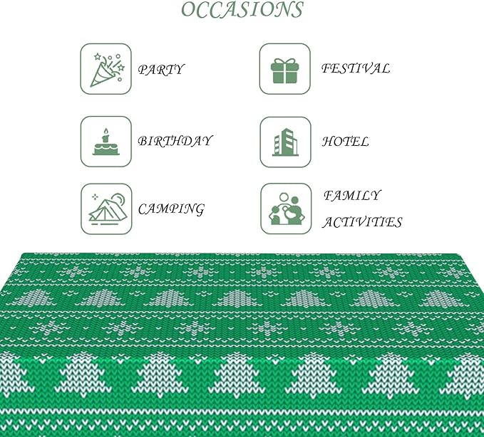 54x70 Inch Christmas Theme Rectangle Tablecloth Xmas Tree Snowflake Stripe Green Table Cloth Washable Durable Table Cover for Kitchen Dining Banquet Ugly Christmas Sweater Party Decor