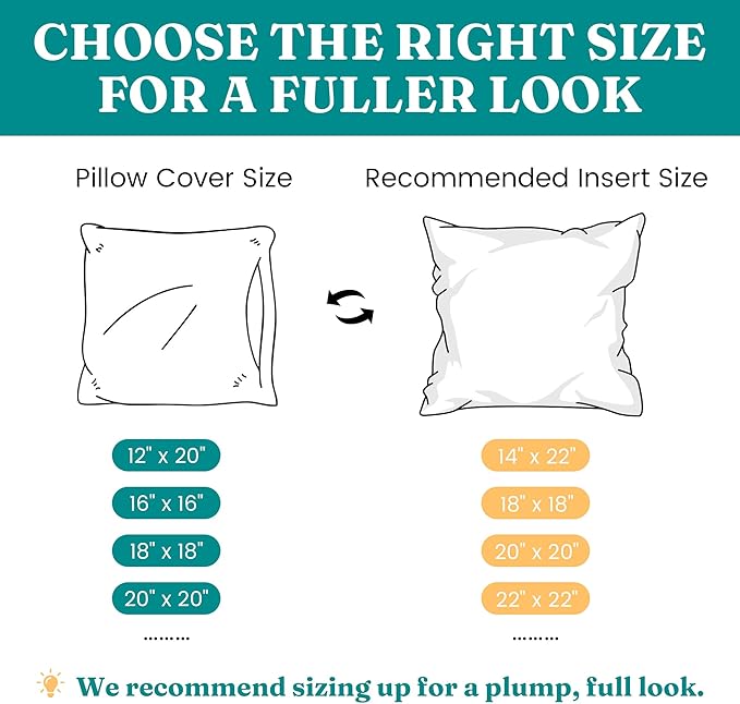 Oubonun 22x22 Feather Down Alternative Throw Pillow Inserts, 100% Cotton Cover, Medium Firm Decorative Pillow Inserts for Couch, Sofa, Bed, Chair (Set of 2)