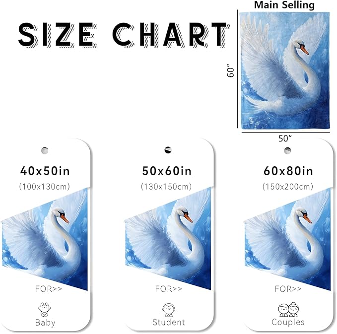 Graceful Swan Flannel Blanket 50x60 Inch - Elegant White Goose on Blue Lake Throw, Soft Plush Lightweight Gift for Women Adults
