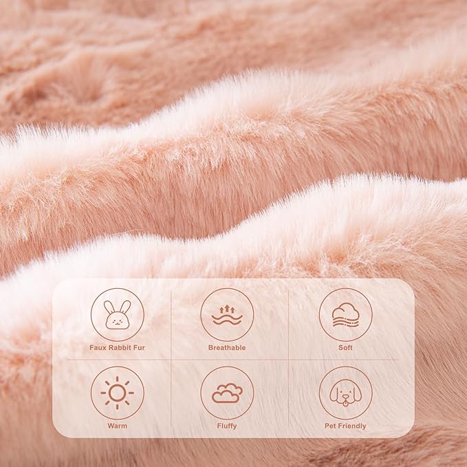 HANDONTIME Faux Fur Plush Sofa Covers for Couch Washable Rabbit Plush Couch Cover Cozy Faux Fur Sectional Covers for Dogs Fluffy Plush L Shaped Sofa Cover Pet Couch Protector, 71" X118", Pink