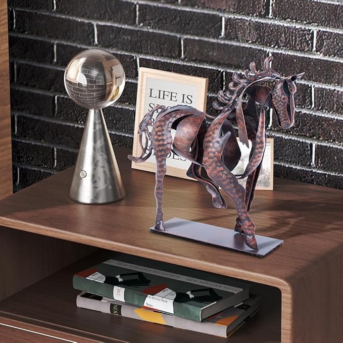 Rustic Horse Statue Western Home Decor, Metal Art Animal Sculptures Office Decoration, Handmade Horses Figurines Gifts for Women/Men