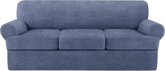 T Cushion Sofa Slipcover 4 Pieces Sofa Covers for T Cushion Couch Soft Sofa Slip Covers Furniture Protector with 3 Individual T Shape Seat Covers (Blue Gray, 3 Cushions)
