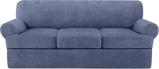 T Cushion Sofa Slipcover 4 Pieces Sofa Covers for T Cushion Couch Soft Sofa Slip Covers Furniture Protector with 3 Individual T Shape Seat Covers (Blue Gray, 3 Cushions)