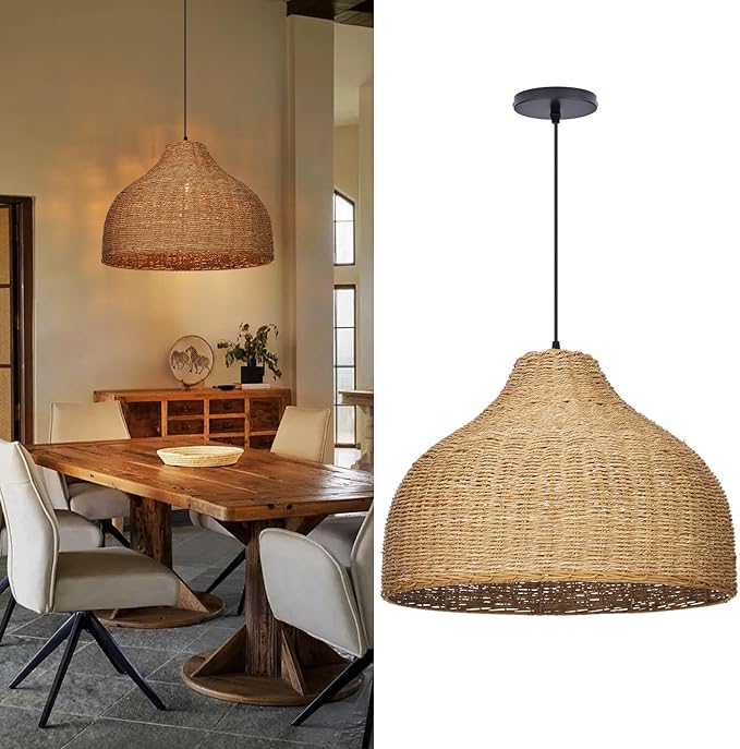 Arturesthome 19.56" Boho Chandelier Light Fixture for Kitchen,Woven Farmhouse Chandelier Ceiling Hanging Light for Living Room,Bedroom,Foyer