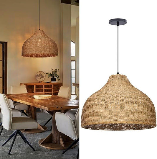 Arturesthome 19.56" Boho Chandelier Light Fixture for Kitchen,Woven Farmhouse Chandelier Ceiling Hanging Light for Living Room,Bedroom,Foyer