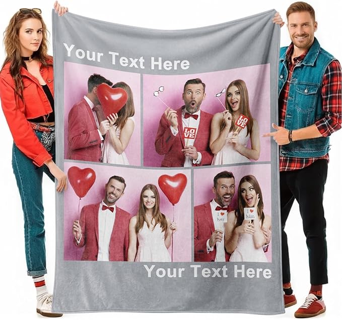 Jecivila Custom Blanket with Picture Text Personalized Photo Flannel Throw Blankets Customized Couple Gifts for Girlfriend Boyfriend Wife Husband on Valentine's Day Birthday