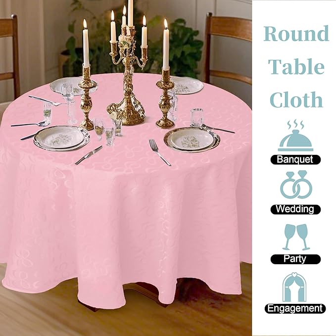 Pink Round Tablecloth, 1PC Circle Table Cover 70" (Seat 4-6) - Cotton Polyester Blend,Fade Resistant, Washable & Reusable - Luxury Jacquard Table Cloth for Birthday Parties & Weddings, Bows Design