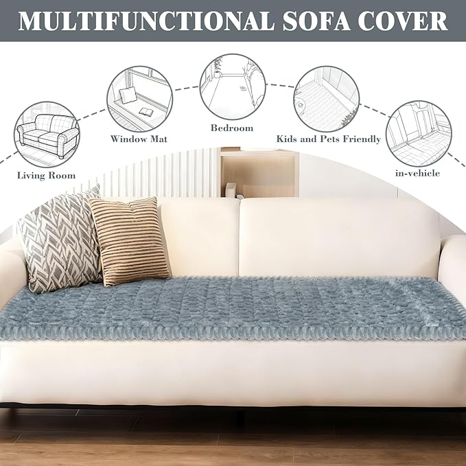 Cekene Turtle Velvet Couch Covers Washable Non-Slip Couch Cushion Covers Fuzzy Sofa Cover for Dogs (Grey,27.6" x 70.9")