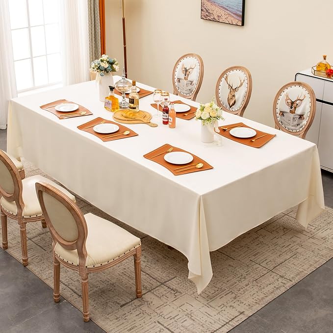 BALCONY & FALCON Table Cloth – Waterproof, Wrinkle Resistant & Washable Rectangle Tablecloth and Table Cover for Dining Room, Kitchen, Outdoor, Party & Birthday Use (Ivory, 55" x 95")