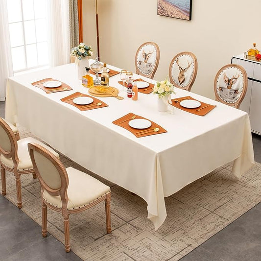 BALCONY & FALCON Table Cloth – Waterproof, Wrinkle Resistant & Washable Rectangle Tablecloth and Table Cover for Dining Room, Kitchen, Outdoor, Party & Birthday Use (Ivory, 55" x 95")