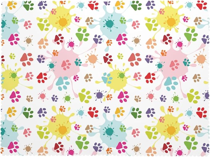 Colorful Paw Print Tablecloth Fun Animal Footprints Rectangle Tablecloth Hand Drawn Dog Paw Print Doodles Table Cover 54×72 Inch Washable Table Cloth for Kitchen Dining Room Party Decoration
