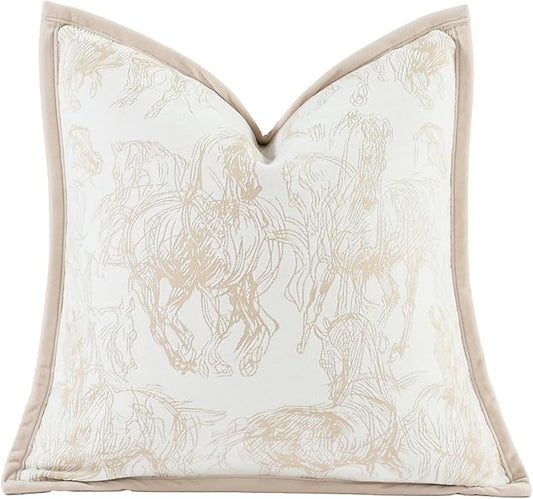 2025 New 18x18'' inches Throw Pillow Cushion Covers - Palace Horse with Edge Strip Chenille Jacquard Embroidery Luxury Modern Style Couch Sofa Bed Pillow Cover for Living Room Bedroom